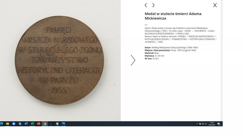 Mickiewicziana i numizmaty w zbiorach Biblioteki Polskiej w Paryżu ‒ opracowanie i upowszechnianie cyfrowych kolekcji, Instytut POLONIKA
